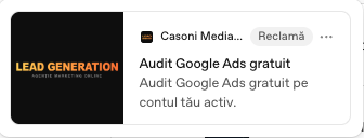 Reclamă reală Casoni Media în ChatGPT — Audit Google Ads gratuit