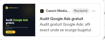 Reclamă reală în ChatGPT — audit gratuit Google Ads, unde se scurge bugetul