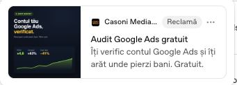 Reclamă reală în ChatGPT — îți verific contul Google Ads și îți arăt unde pierzi bani