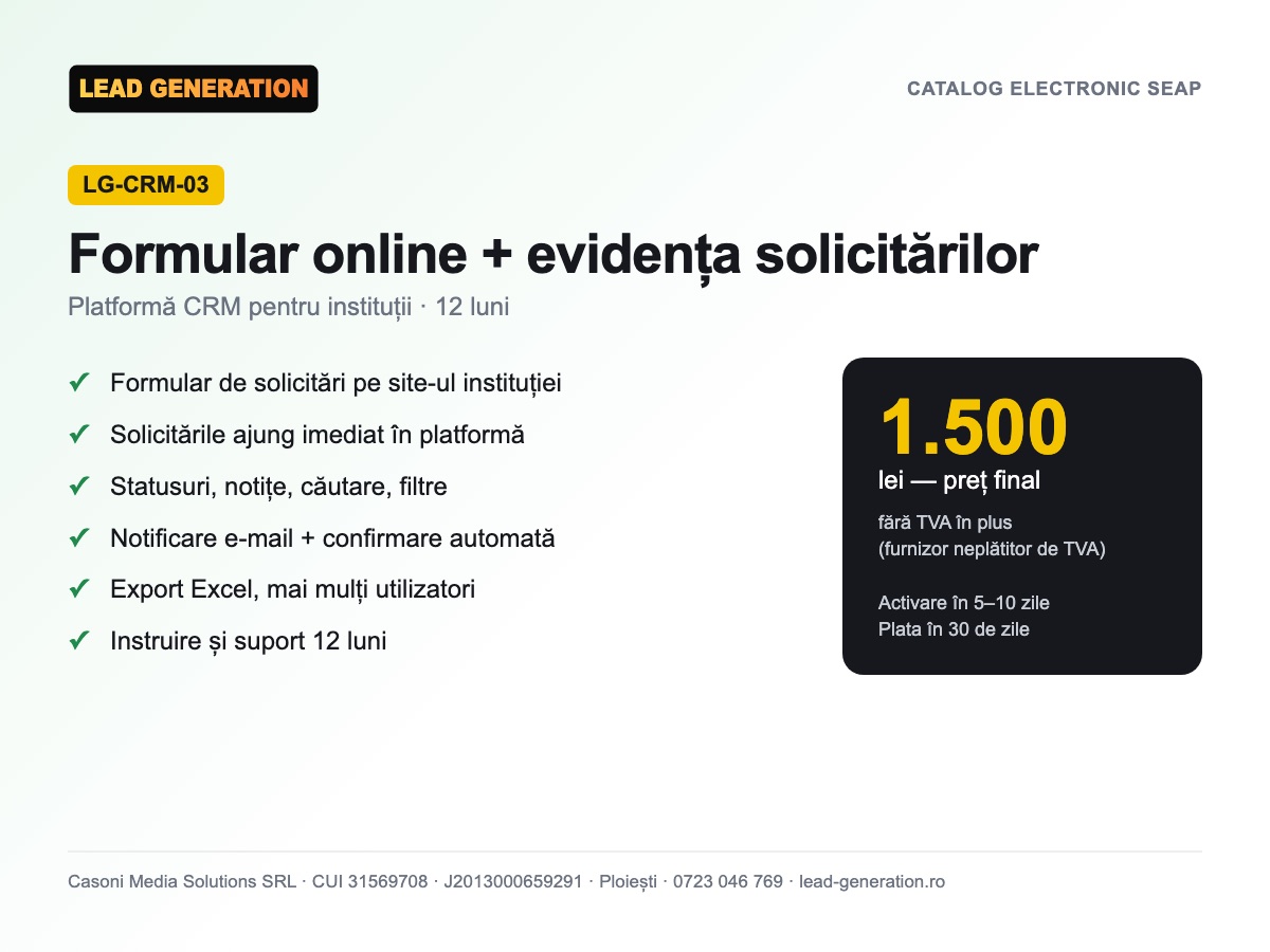 Formular online și evidența solicitărilor — 1.500 lei