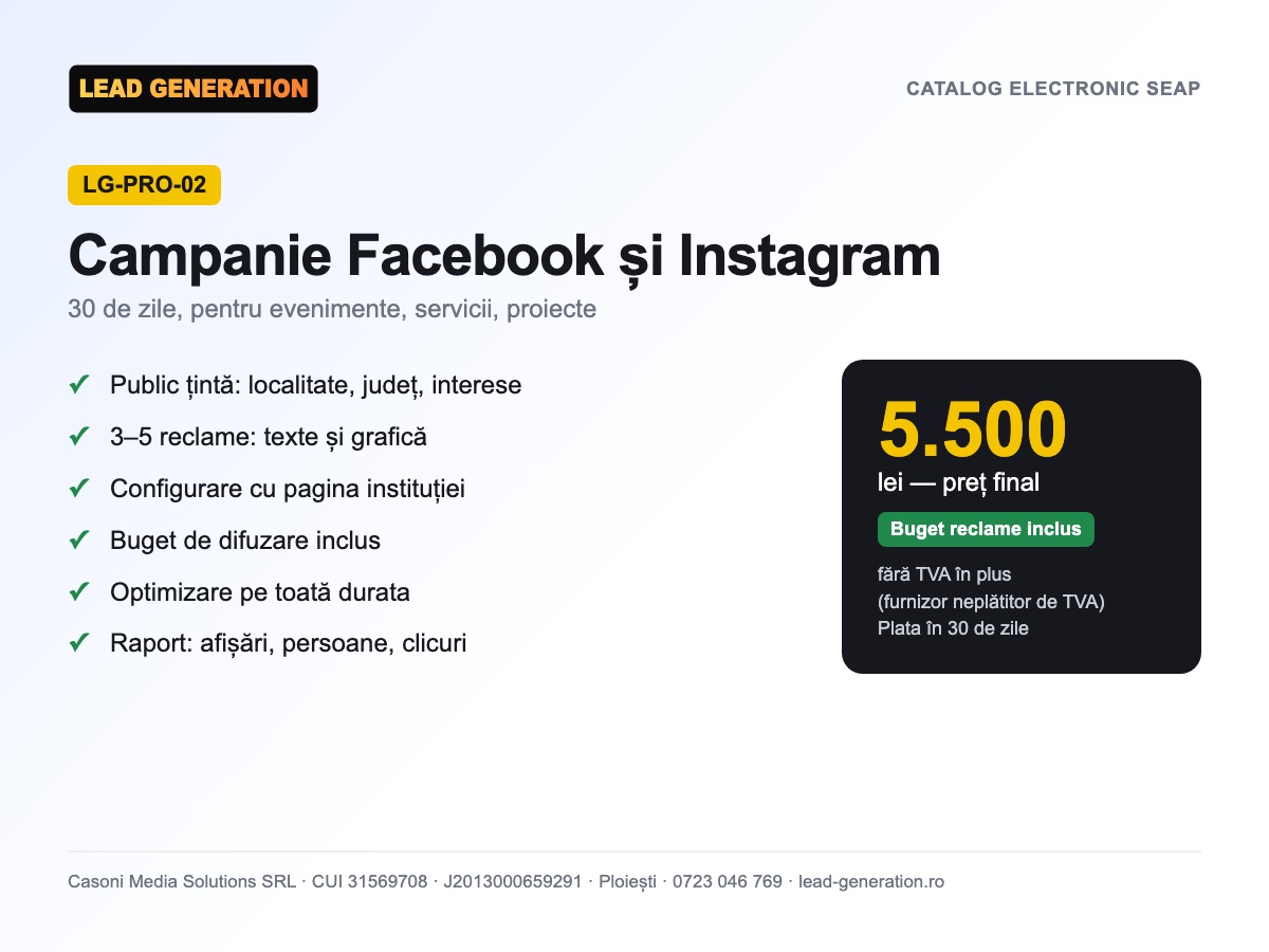 Campanie Facebook și Instagram 30 zile — 5.500 lei