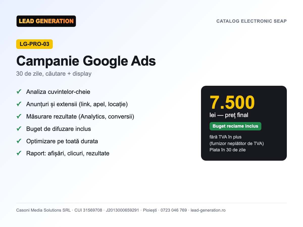 Campanie Google Ads 30 zile — 7.500 lei