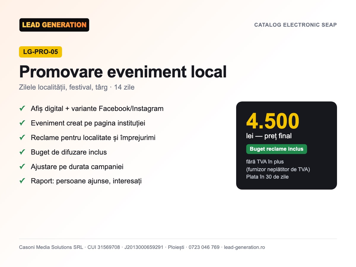 Promovare eveniment local — 4.500 lei