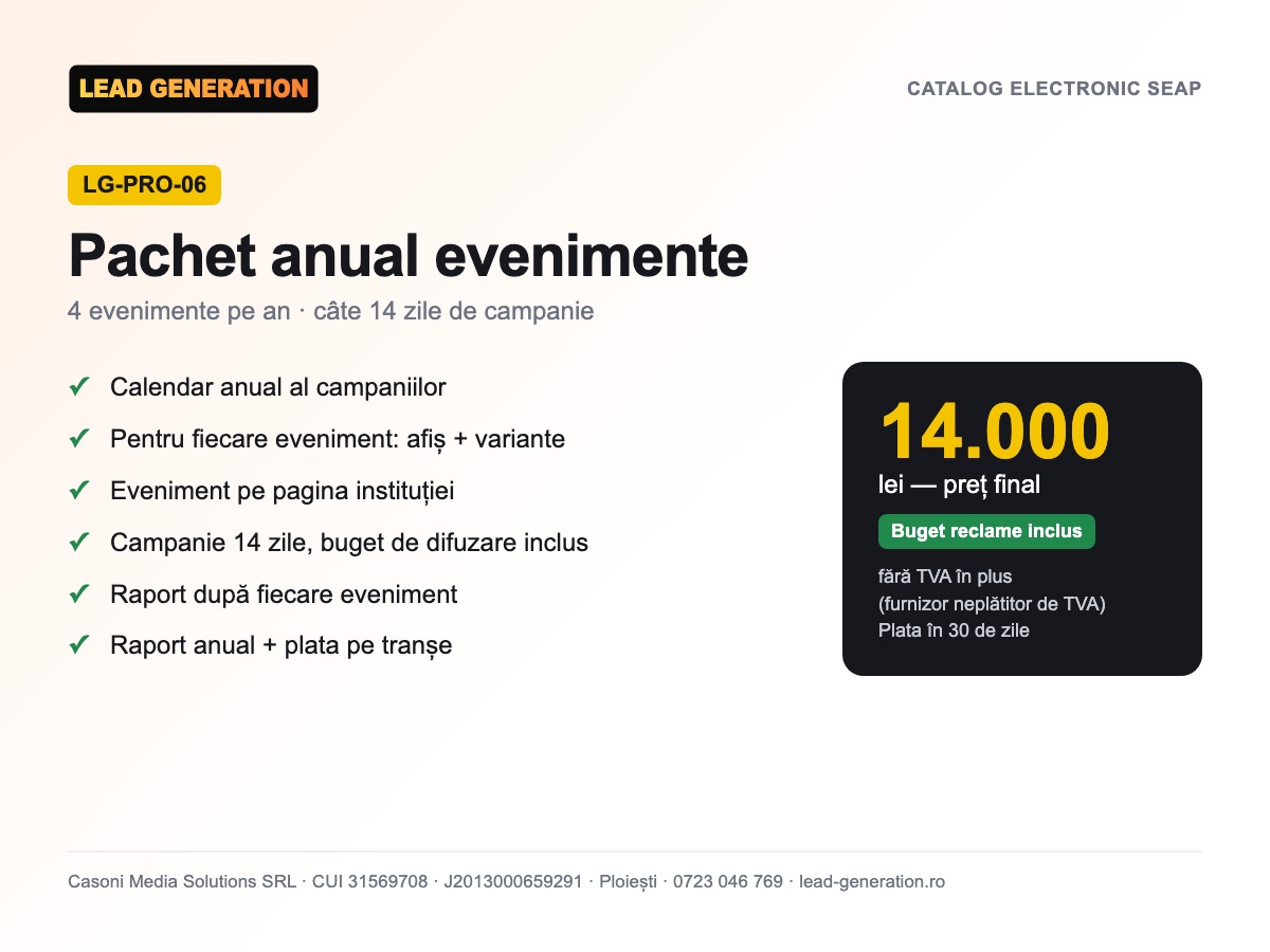 Pachet anual evenimente (4 evenimente) — 14.000 lei