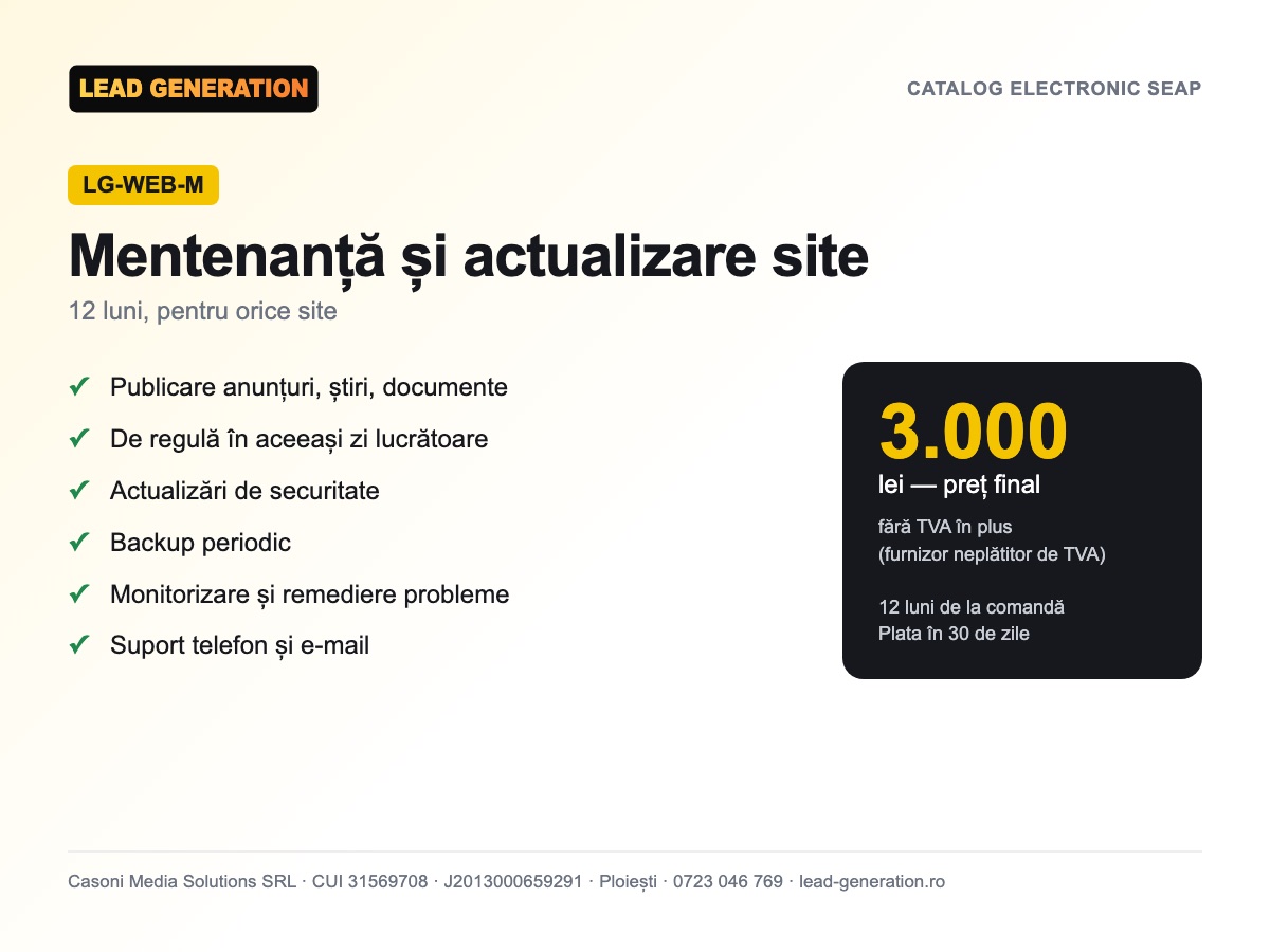 Mentenanță 12 luni — 3.000 lei